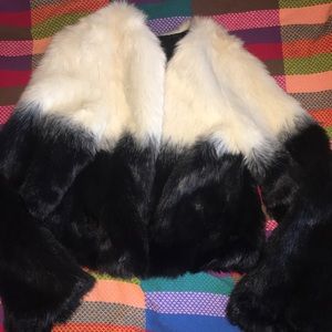 Black and white faux fur jacket